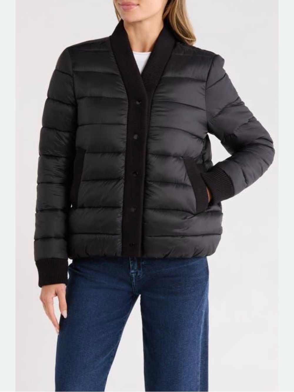 Rebecca Minkoff Black Quilted Puffer Jacket with Rib Trim